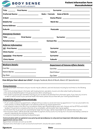 Patient Information form Musculoskeletal