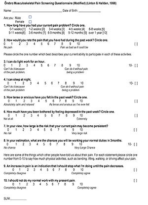Orebro Musculoskeletal Pain Screening Questionnaire